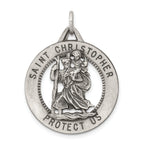 Sterling Silver 925 St. Christopher Medal Pendant Antiqued Finish