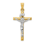 14K Two-Tone Gold INRI Crucifix Pendant with Polished Semi-Solid Design