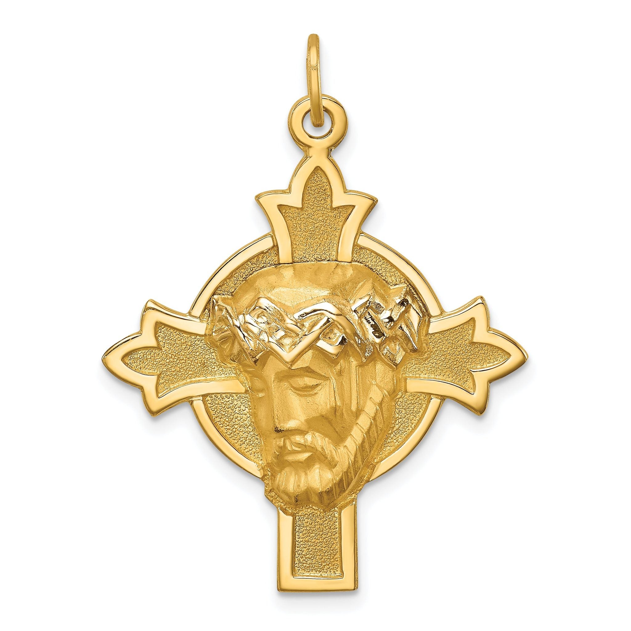 14k Hollow Polished/Satin Medium Jesus Medal Cross Main image