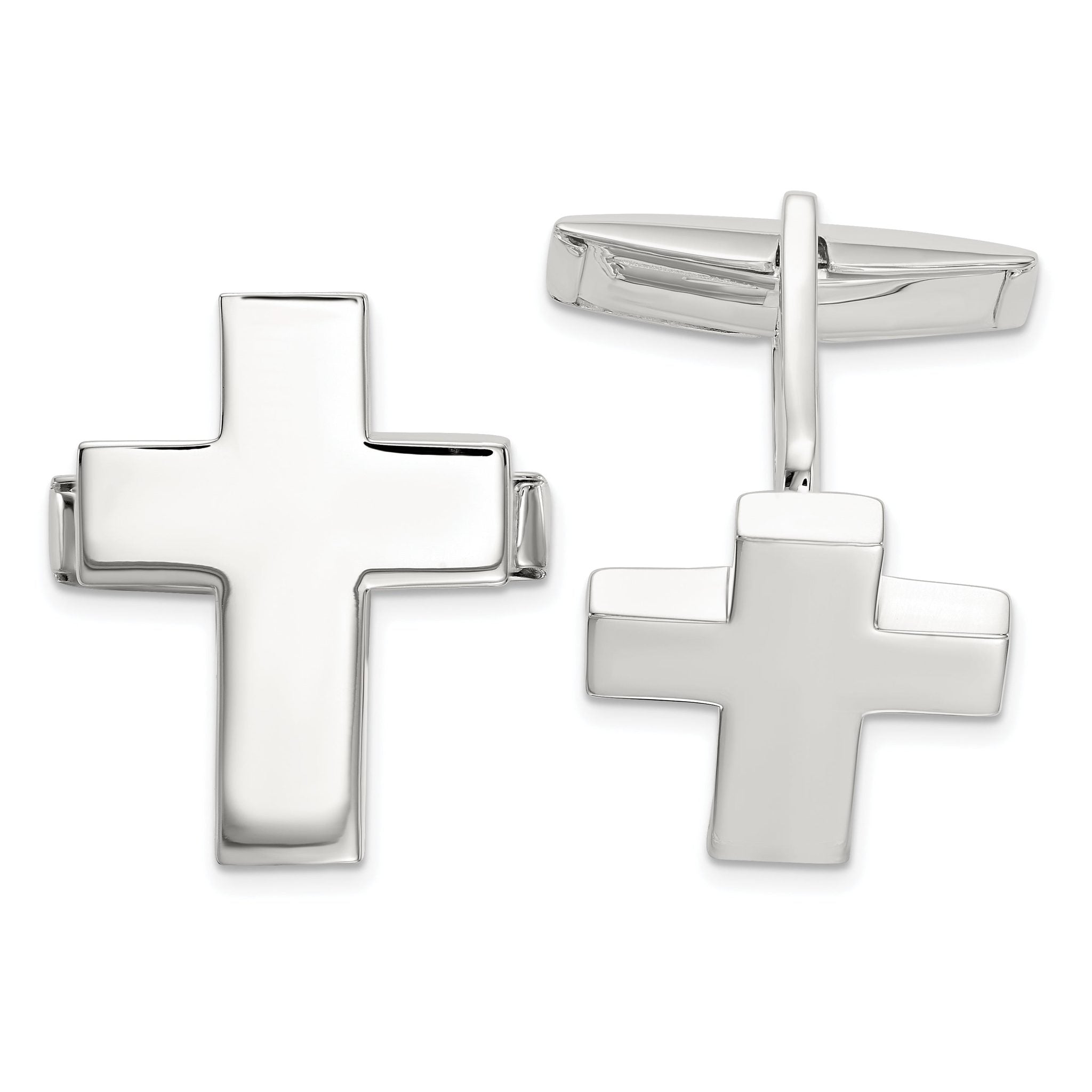 Polished Sterling Silver Cross Cuff Links