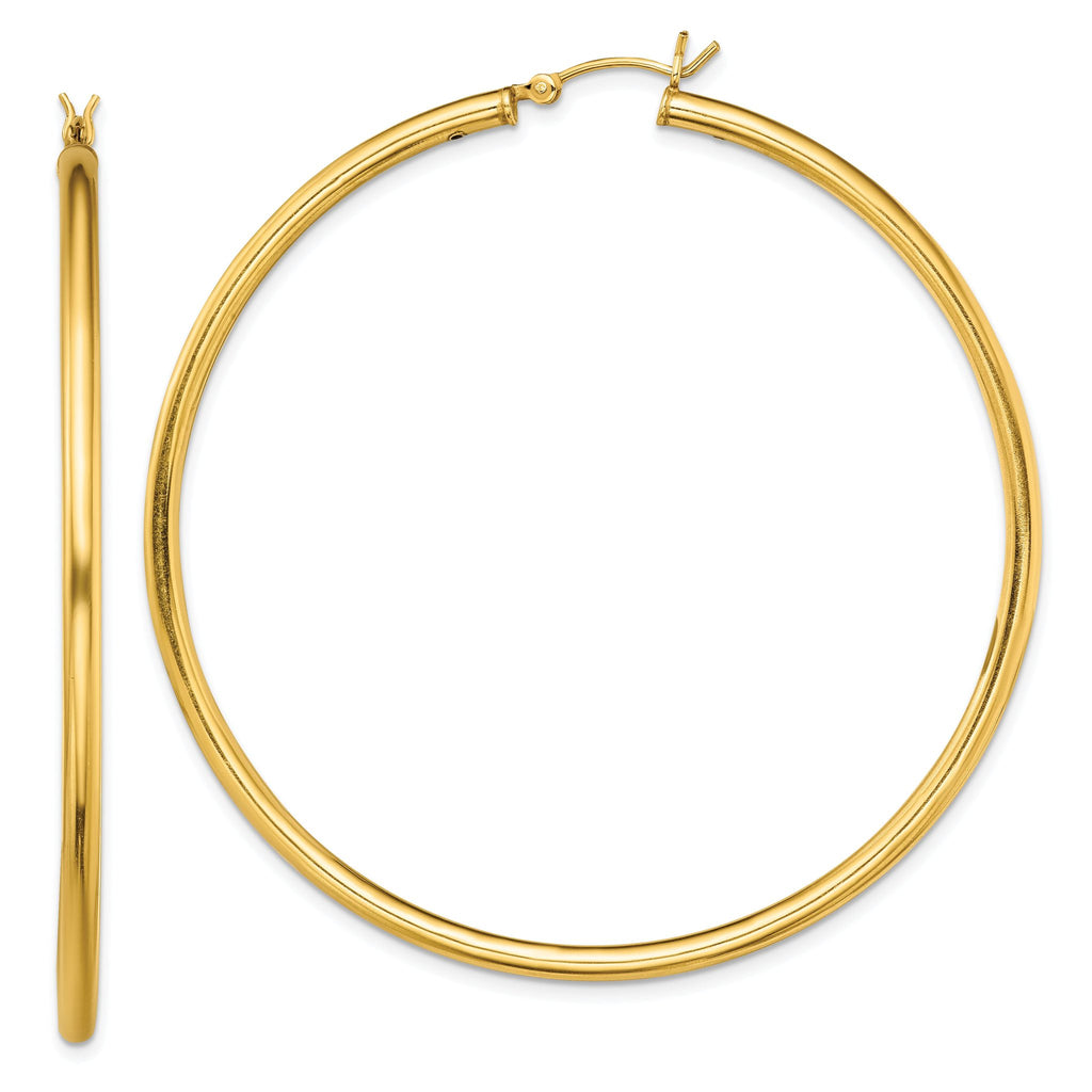 Sterling Silver Gold-Tone Polished 2.5x60mm Hoop Earrings