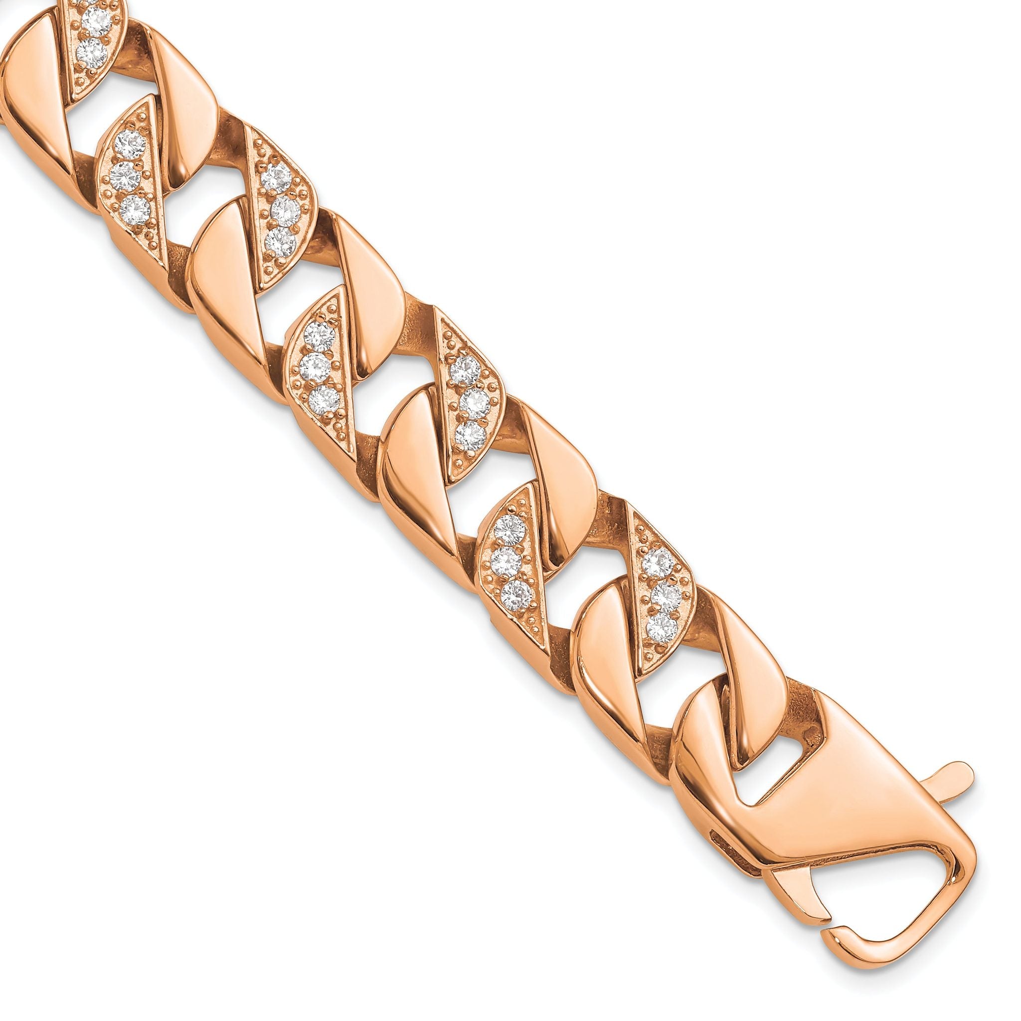 Rose-Tone Curb Link CZ Bracelet in Stainless Steel