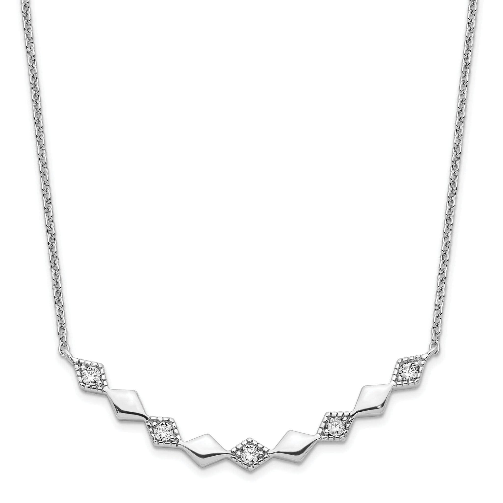 Sterling Silver Rhodium-plated Polished CZ Diamond Shapes 17.75in Necklace