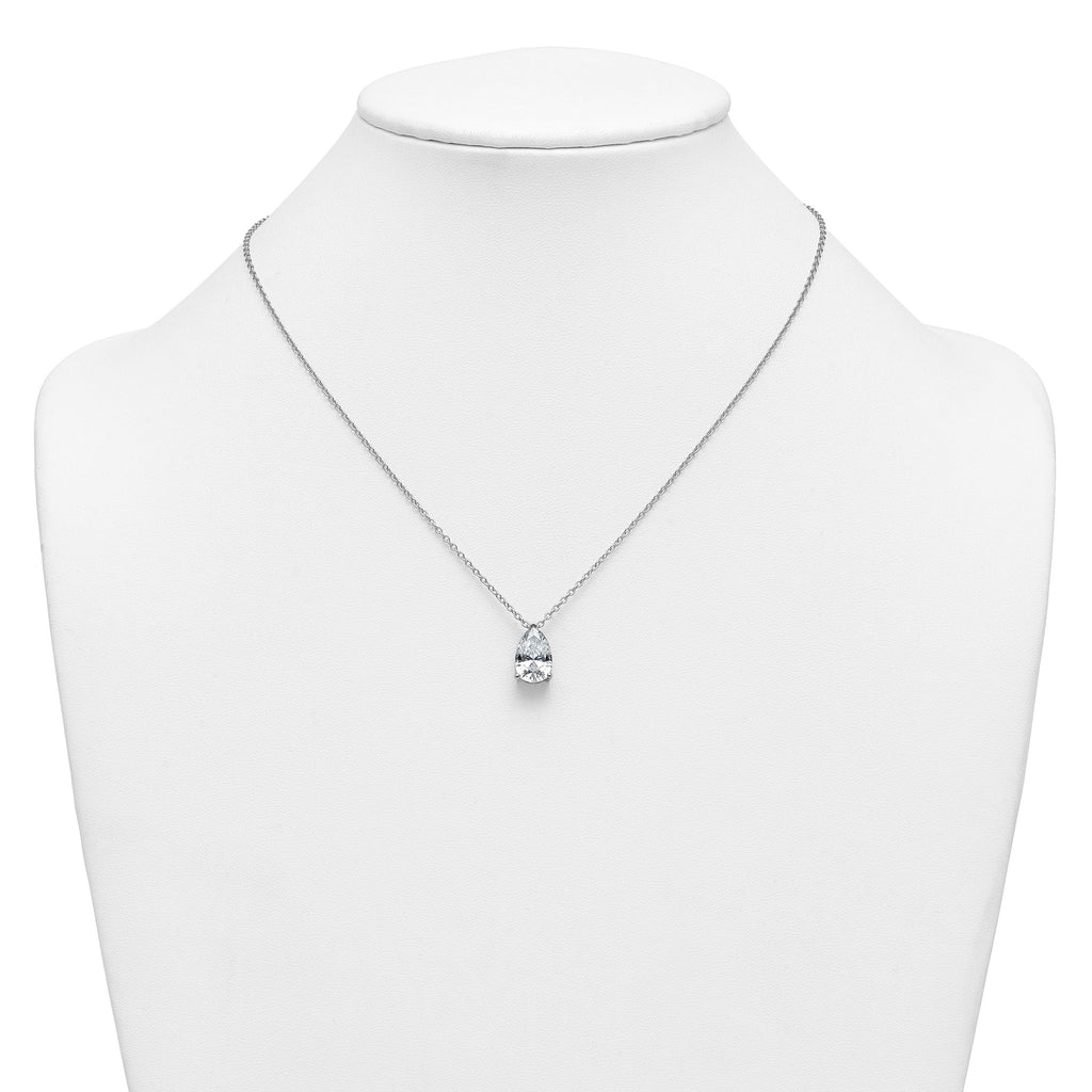14k White Gold 4 carat Lab Grown Diamond VS+ F+ Pear Complete 18 inch Four Prong Pendant Necklace