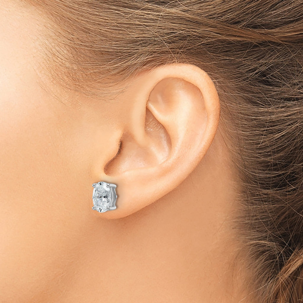 14K White Gold 4 ct Lab-Created Diamond VS/SI+ G+, Oval-Cut 4-Prong Stud Earrings