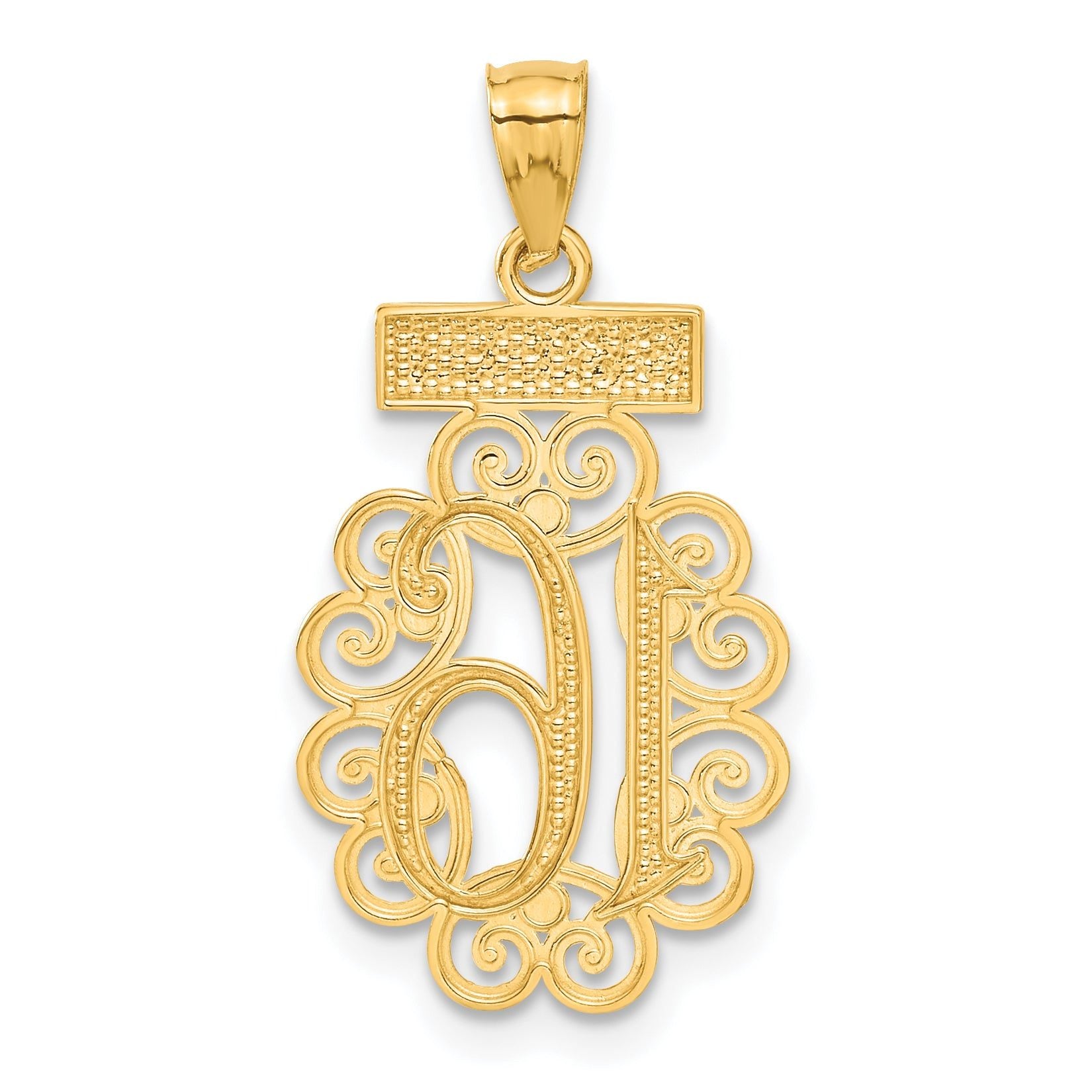 14K Gold Filigree Sweet 16 Pendant with Rhodium Accents