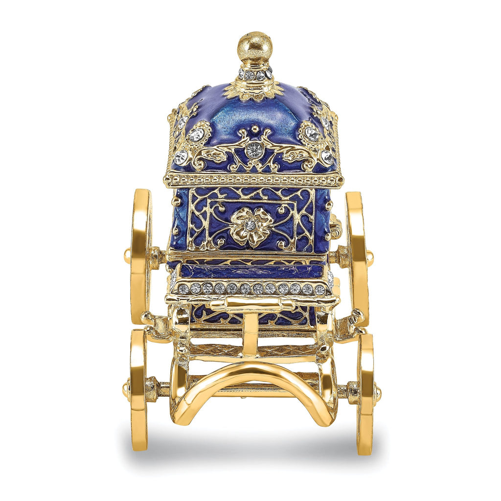 Luxury Giftware Pewter Bejeweled Crystals Gold-tone Enameled ROYAL BLUE Carriage With Ring Pad Trinket Box with Matching 18 Inch Necklace