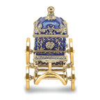 Luxury Giftware Pewter Bejeweled Crystals Gold-tone Enameled ROYAL BLUE Carriage With Ring Pad Trinket Box with Matching 18 Inch Necklace