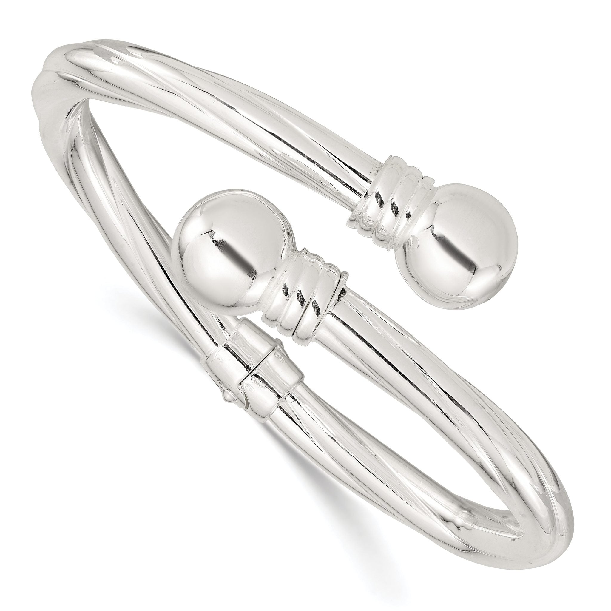 Sterling Silver Polished Twist Patterned Hinged Bangle Main image