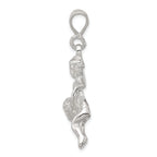 Sterling Silver 925 Flying Angel Pendant with Heart, Polished & Textured