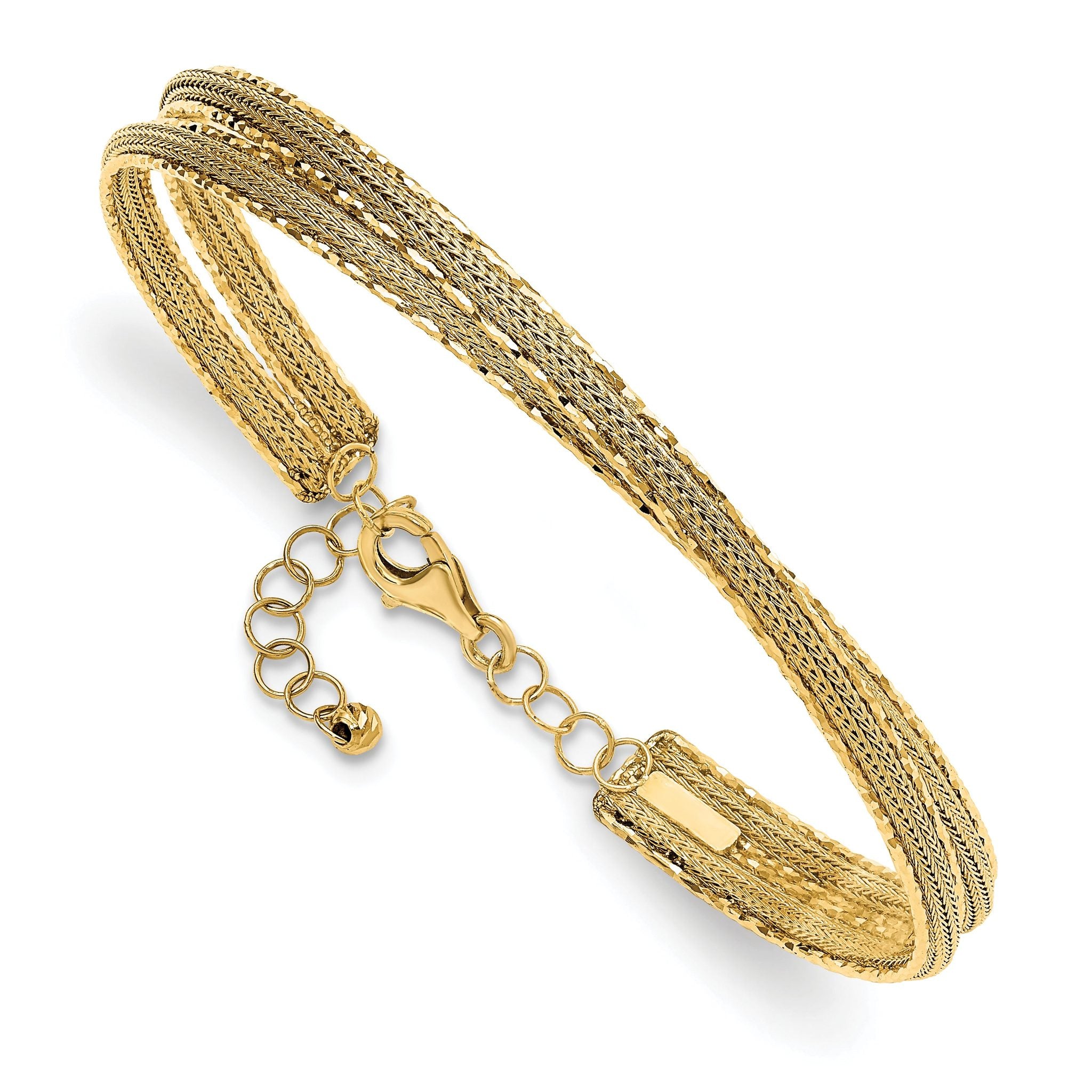 14K Diamond-cut and Textured with Safety Chain Bangle Main image