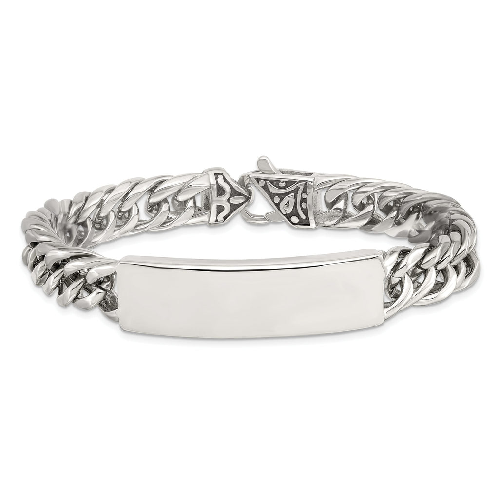Stainless Steel Antiqued and Polished Curb Chain ID Bracelet for Men
