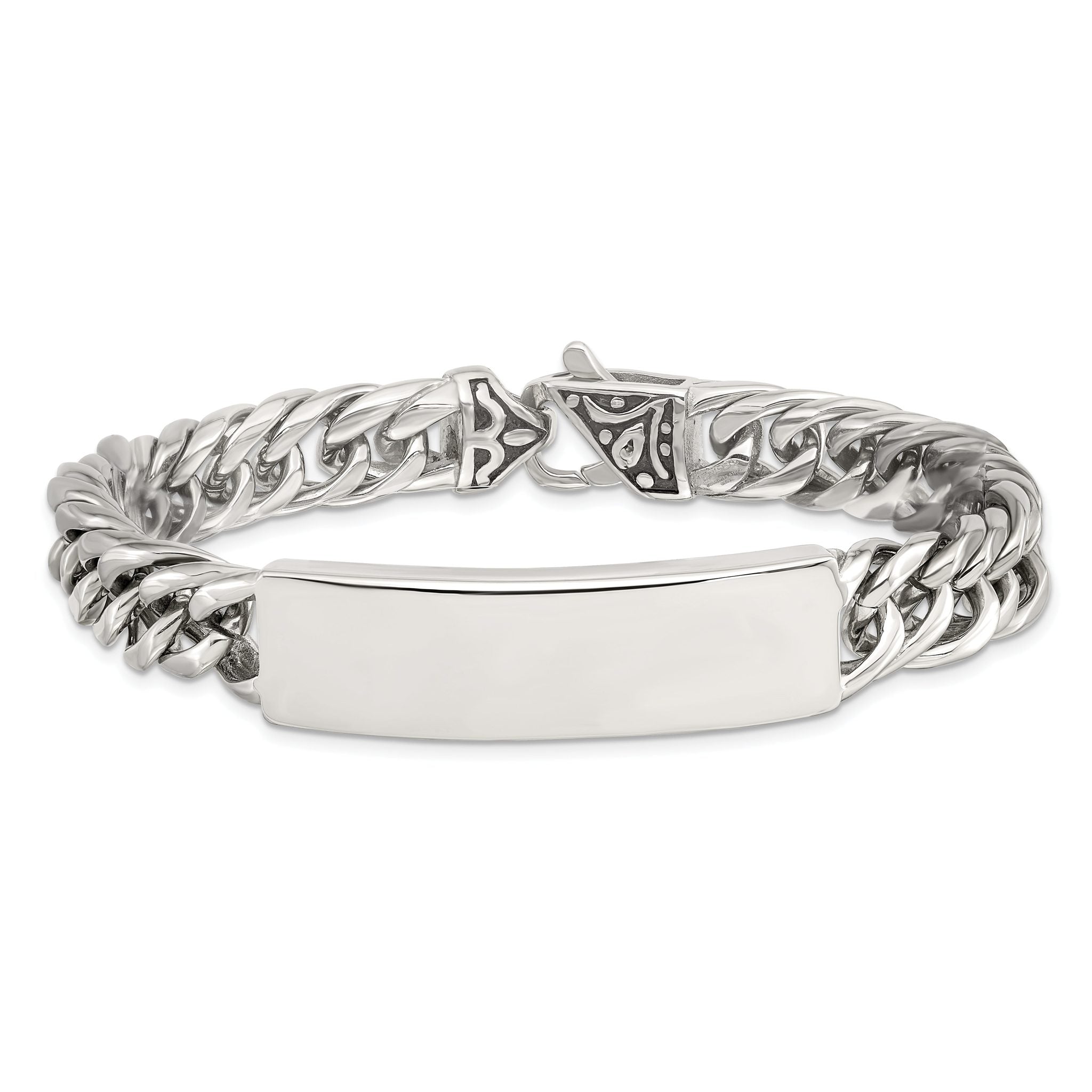 Stainless Steel Antiqued and Polished Curb Chain ID Bracelet for Men