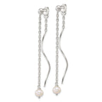 Sterling Silver Polished Fancy Freshwater Cultured Pearl on Chain and Twist Dangle Post Earrings