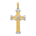 14K Two-Tone Gold Fancy Cross Pendant with Polished Textured Finish