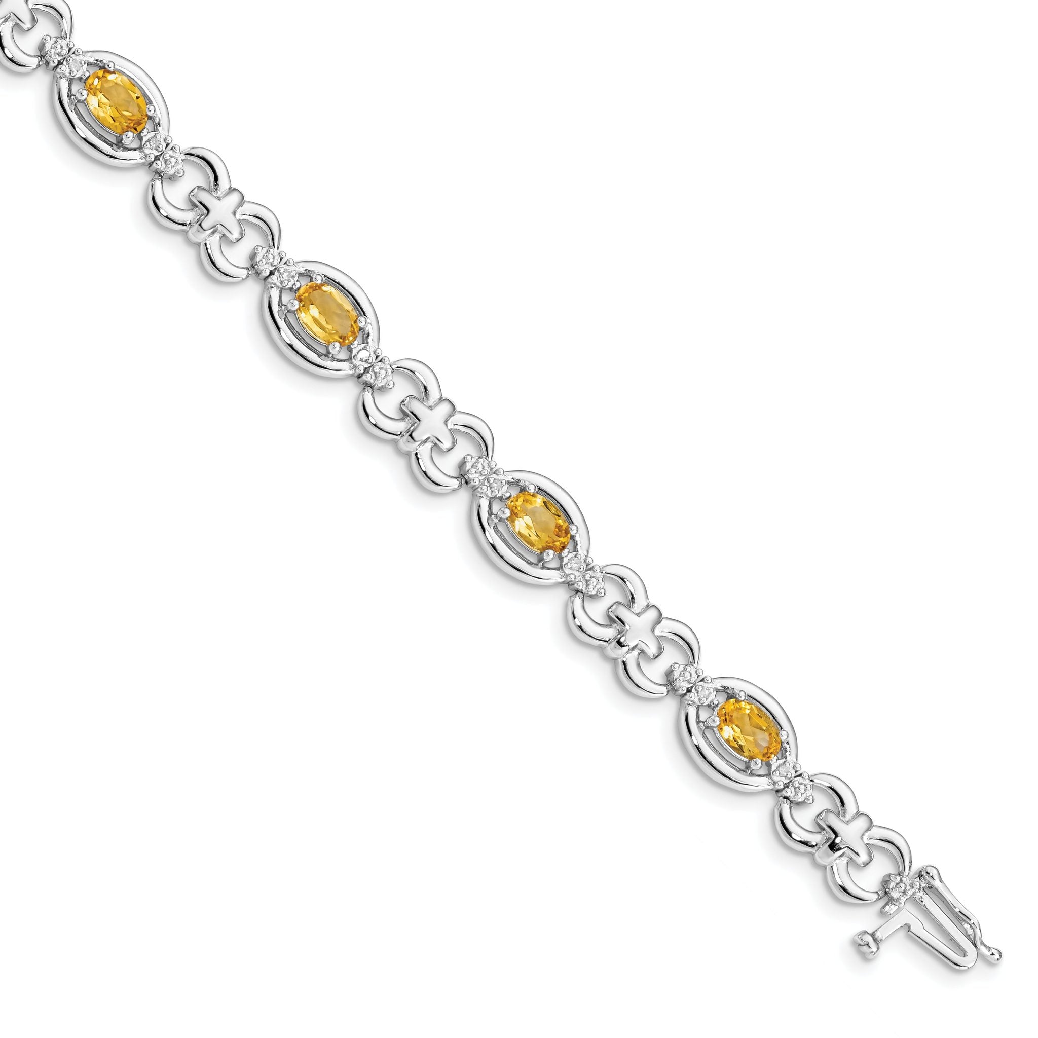 Sterling Silver Rhodium-plated Diamond & Citrine Bracelet Main image