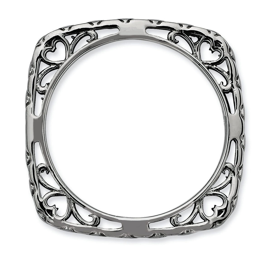 Black-Plated Square Stackable Ring in Sterling Silver