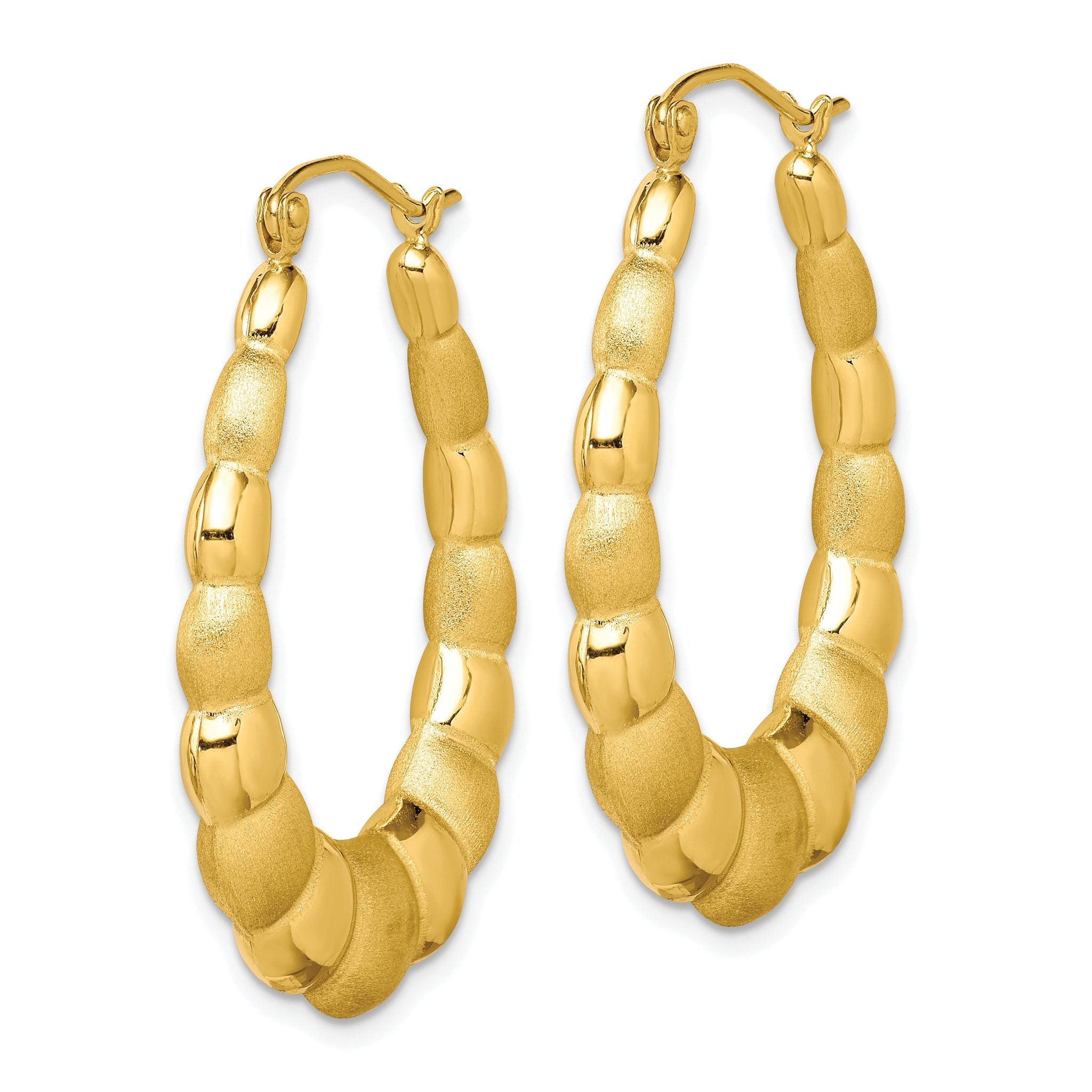 10K Yellow Gold Satin & Polished Hollow Hoop Earrings with Secure Closure Secondary image