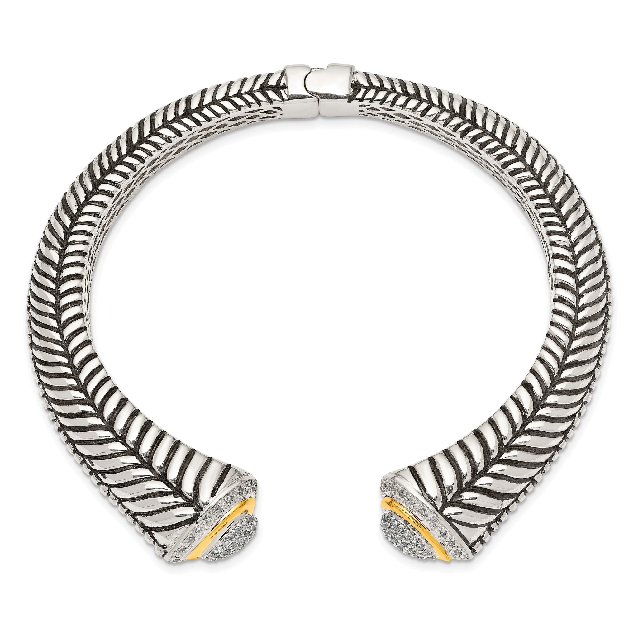 Sterling Silver 14K Gold Diamond Cuff Bracelet with Vintage Elegance