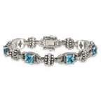 Shey Couture Sterling Silver with 14K Accent 7.5 Inch Antiqued Cushion Swiss Blue Topaz Bracelet