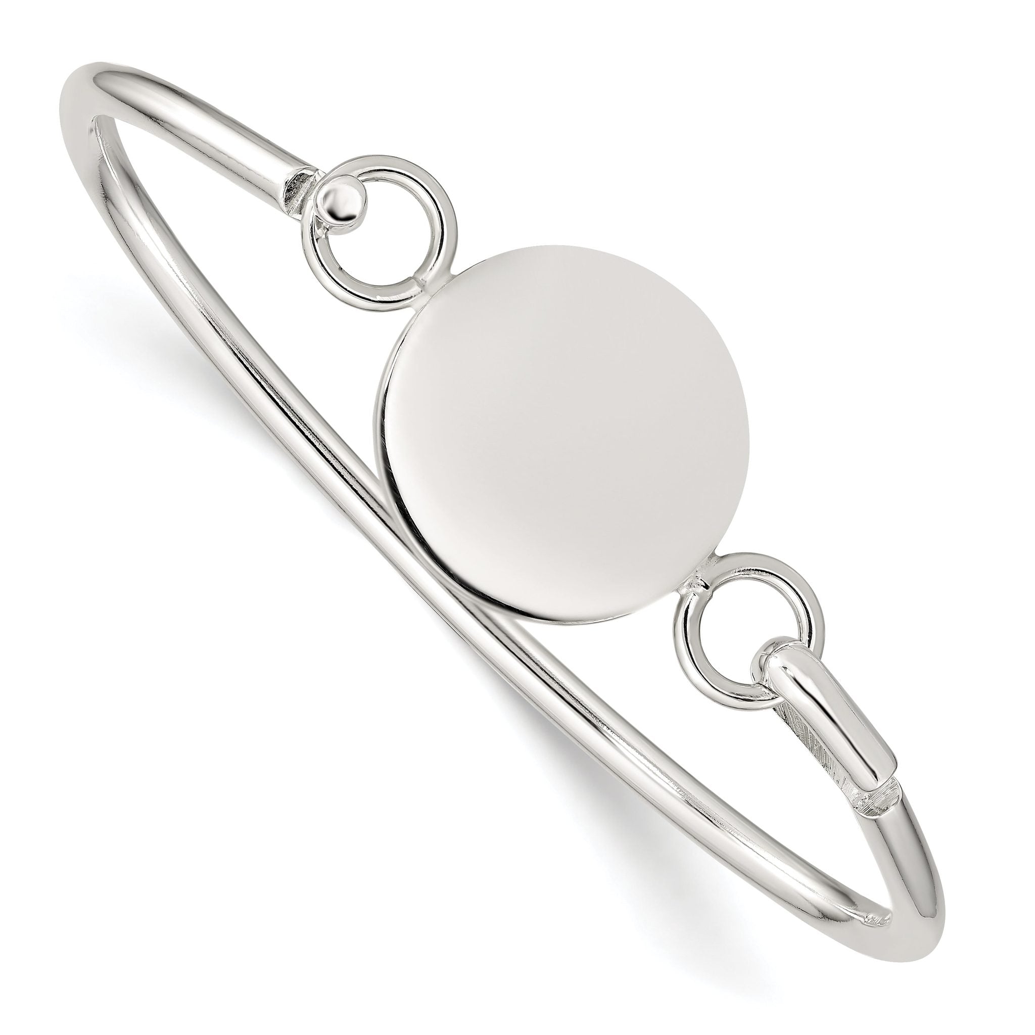 Sterling Silver 925 Polished Bangle with Round ID Plate for Women Main image