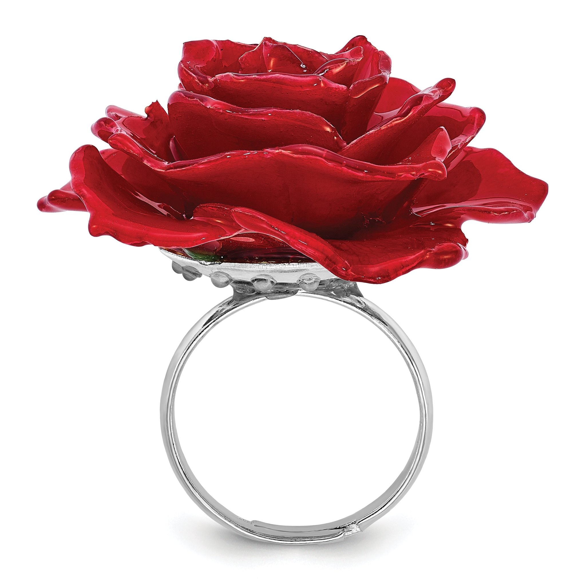 Lacquer Dipped Red Real Rose Adjustable Silver-tone Ring Secondary image