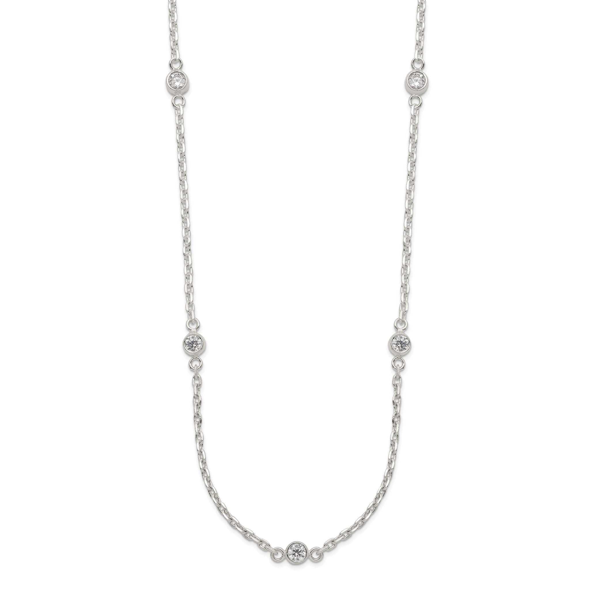 Sterling Silver Polished 5-Station CZ Necklace Secondary image