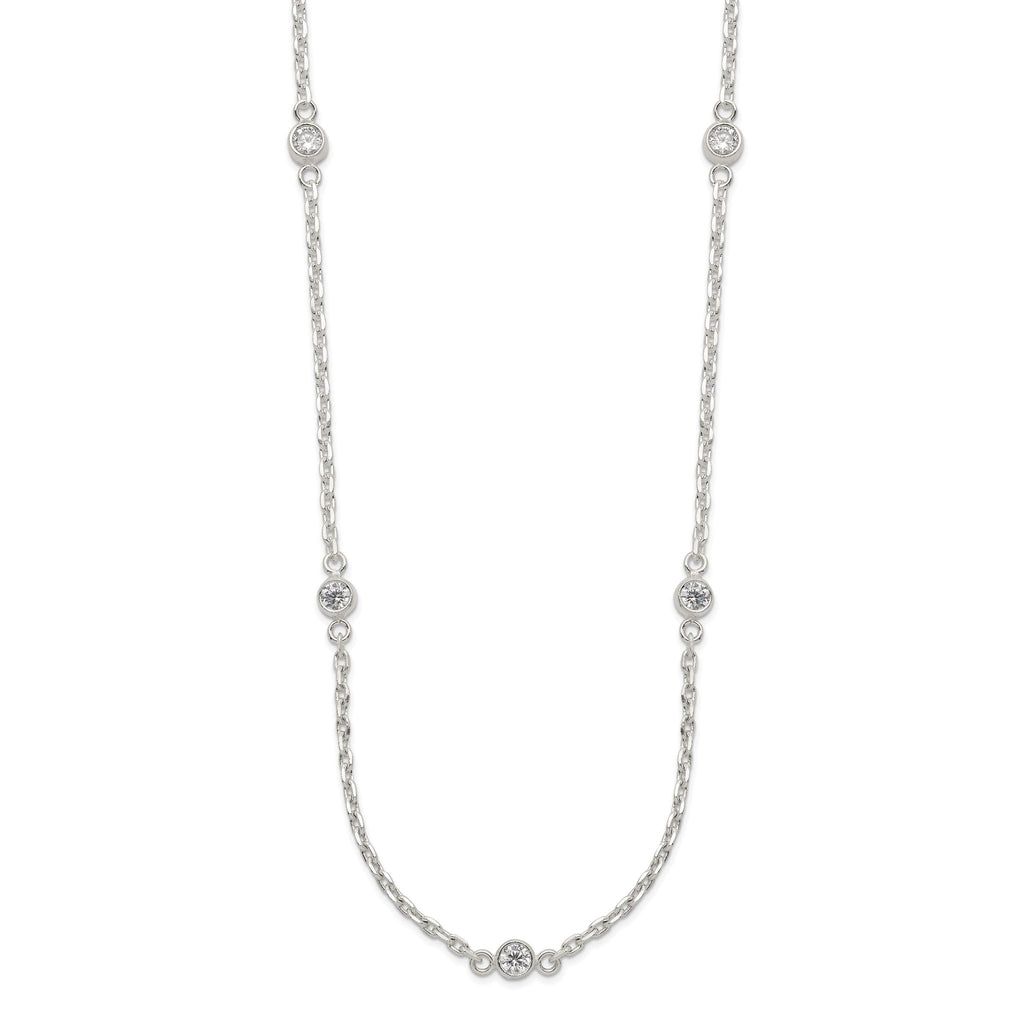 Sterling Silver Polished 5-Station CZ Necklace