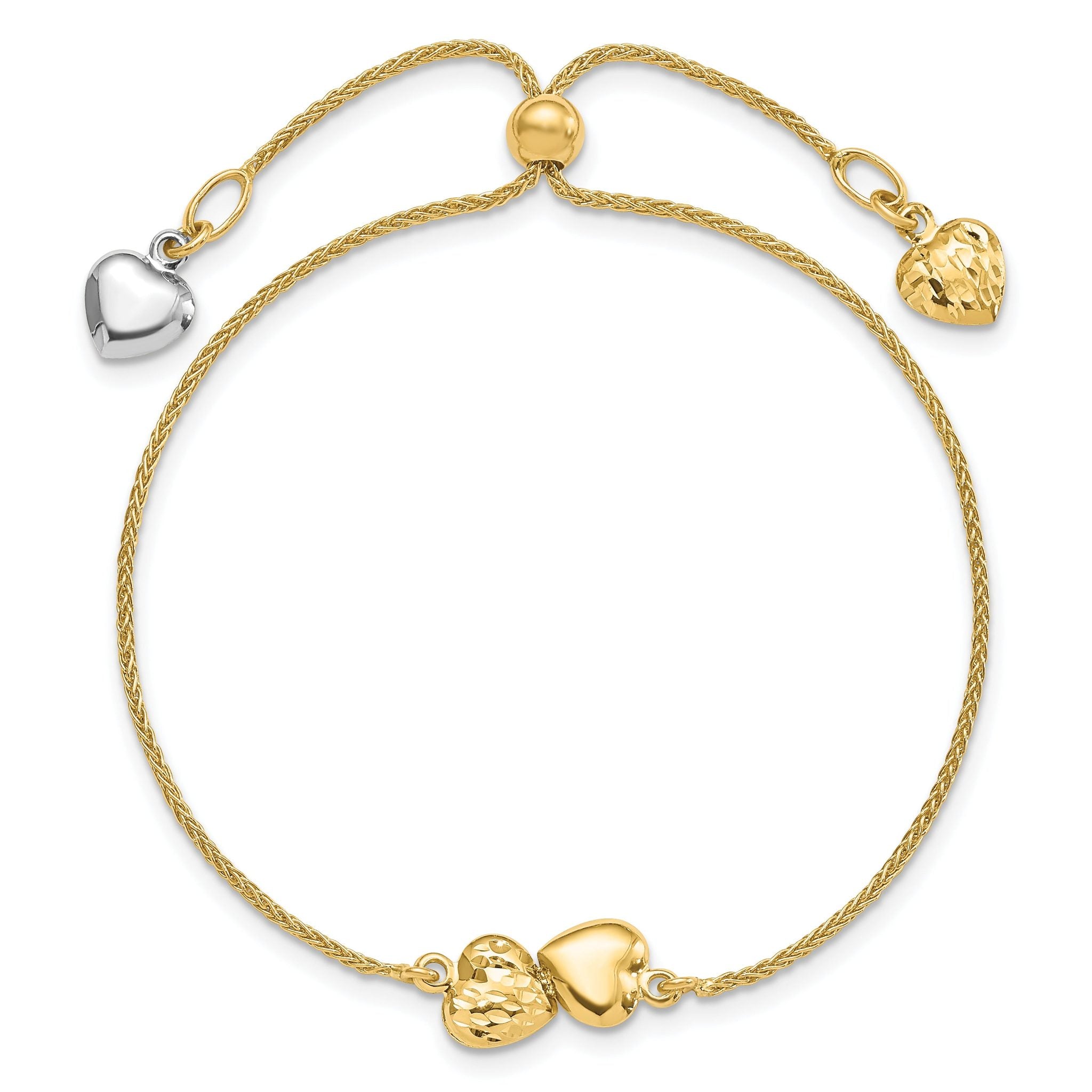 14K Two-tone Polished D/C Heart Adjustable Bracelet