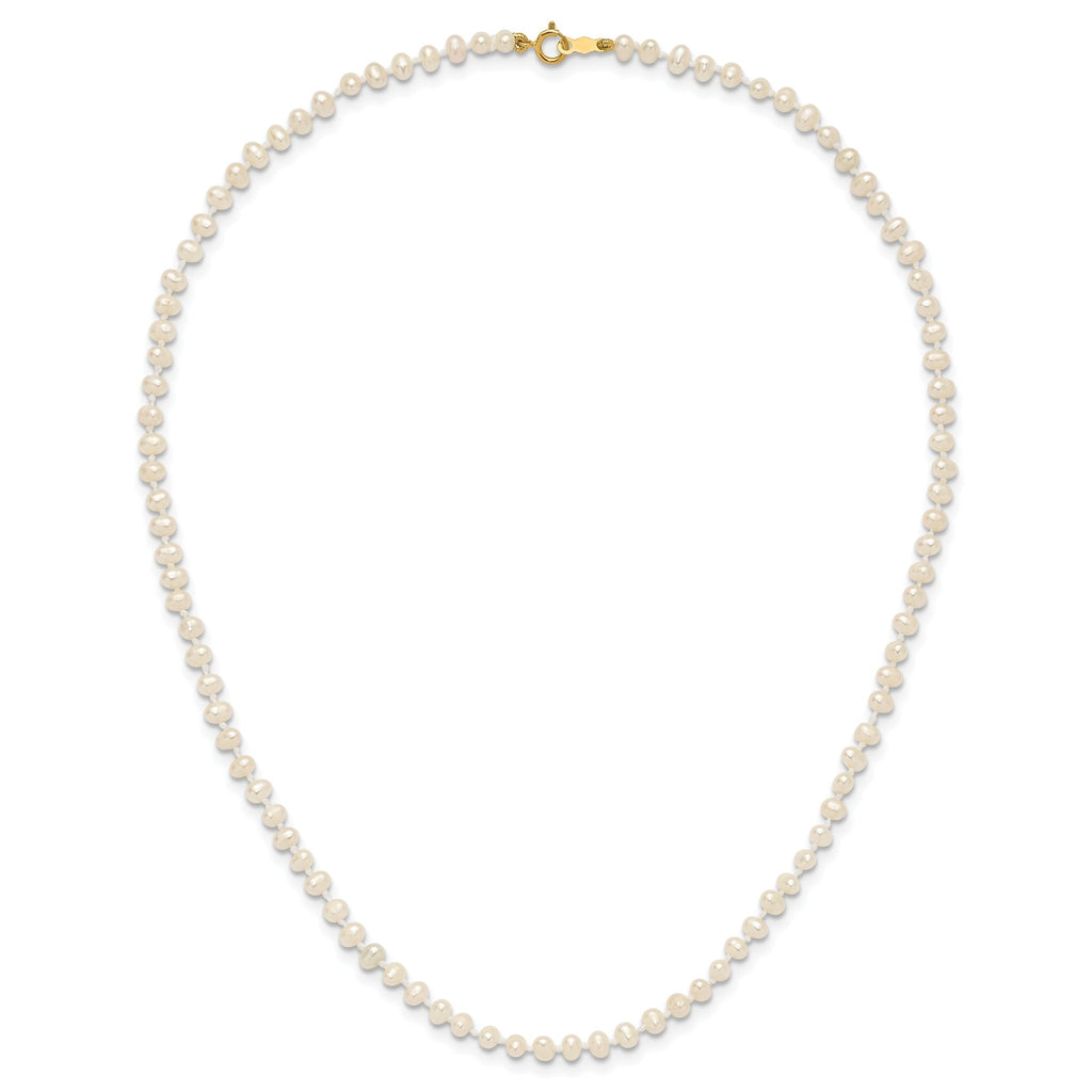 14k Children's 3-4mm White Semi-Round Freshwater Cultured Pearl 12 inch Necklace