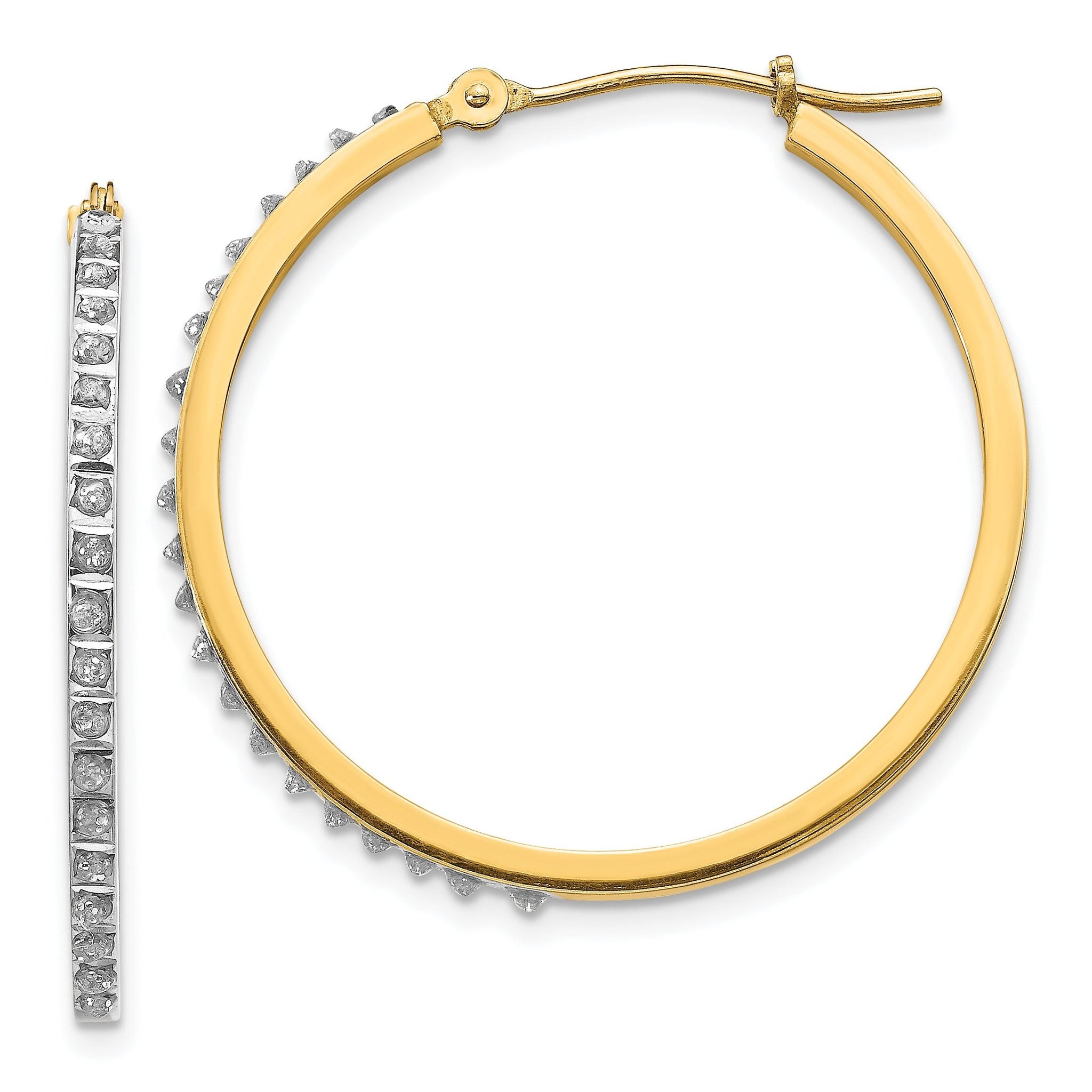 14K Gold Diamond Hoop Earrings with Polished Finish  Elegant Women's Design
