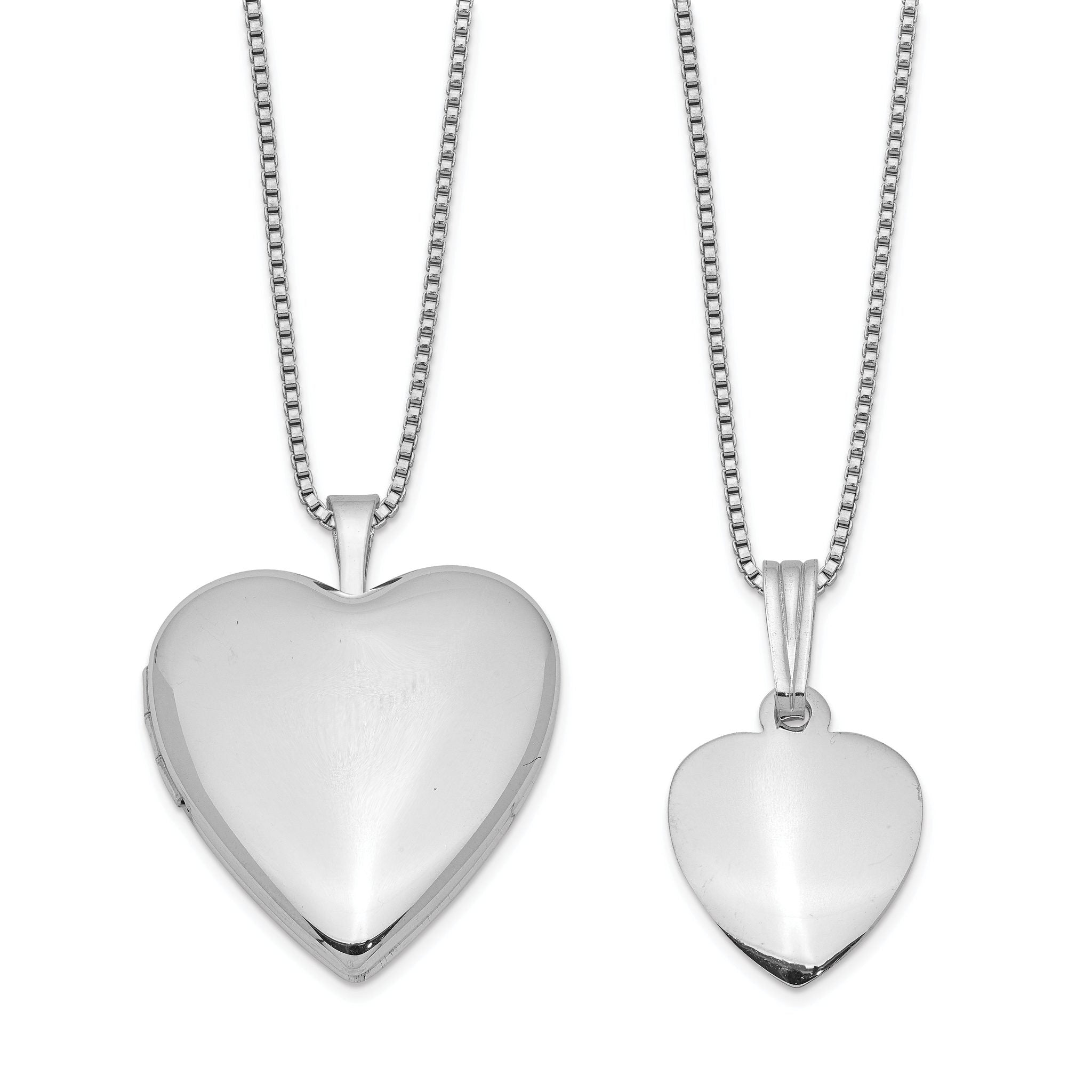 Sterling Silver Rhodium-plated Polished & Satin Heart 18in Locket Necklace & 14in Pendant Necklace Set Main image