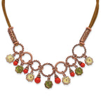 Floral Enamel & Bead Dangle Necklace in Copper-Tone Metal