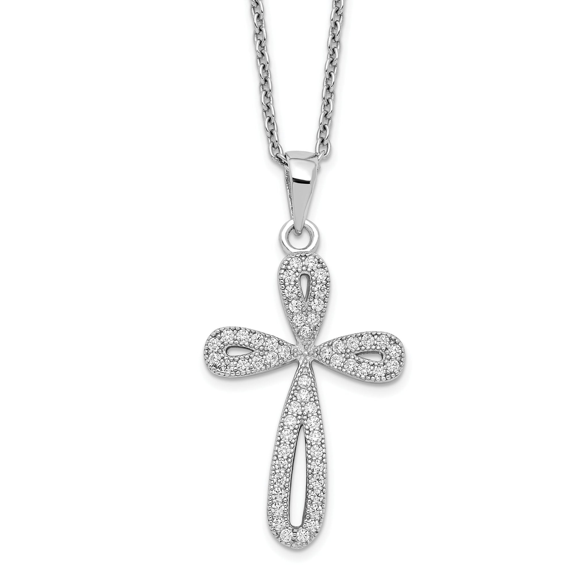 Sophia Jewelers Sterling Silver CZ Cross Necklace with Extender