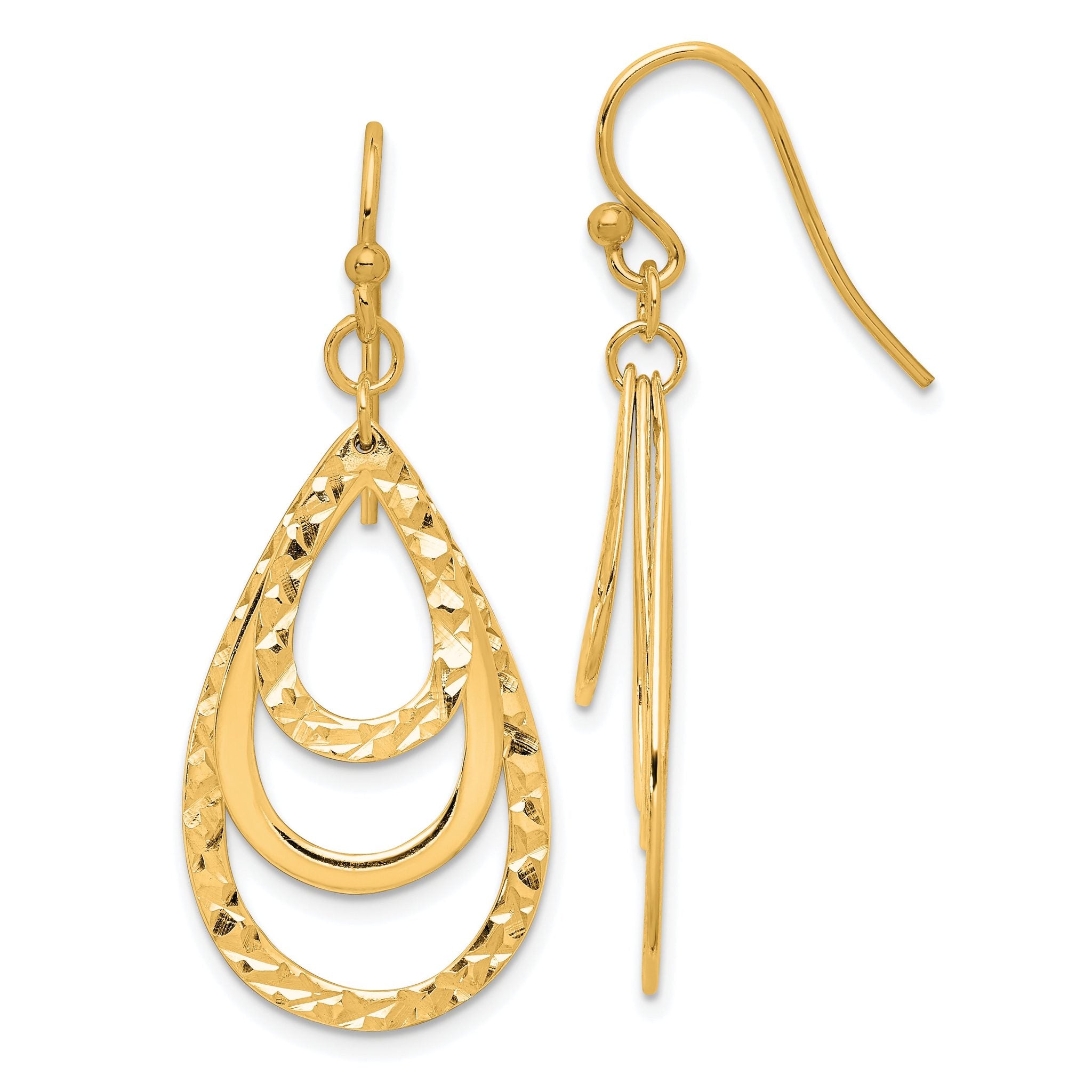 Sterling Silver Gold-tone Polished & Diamond-cut Triple Teardrop Dangle Ear Main image