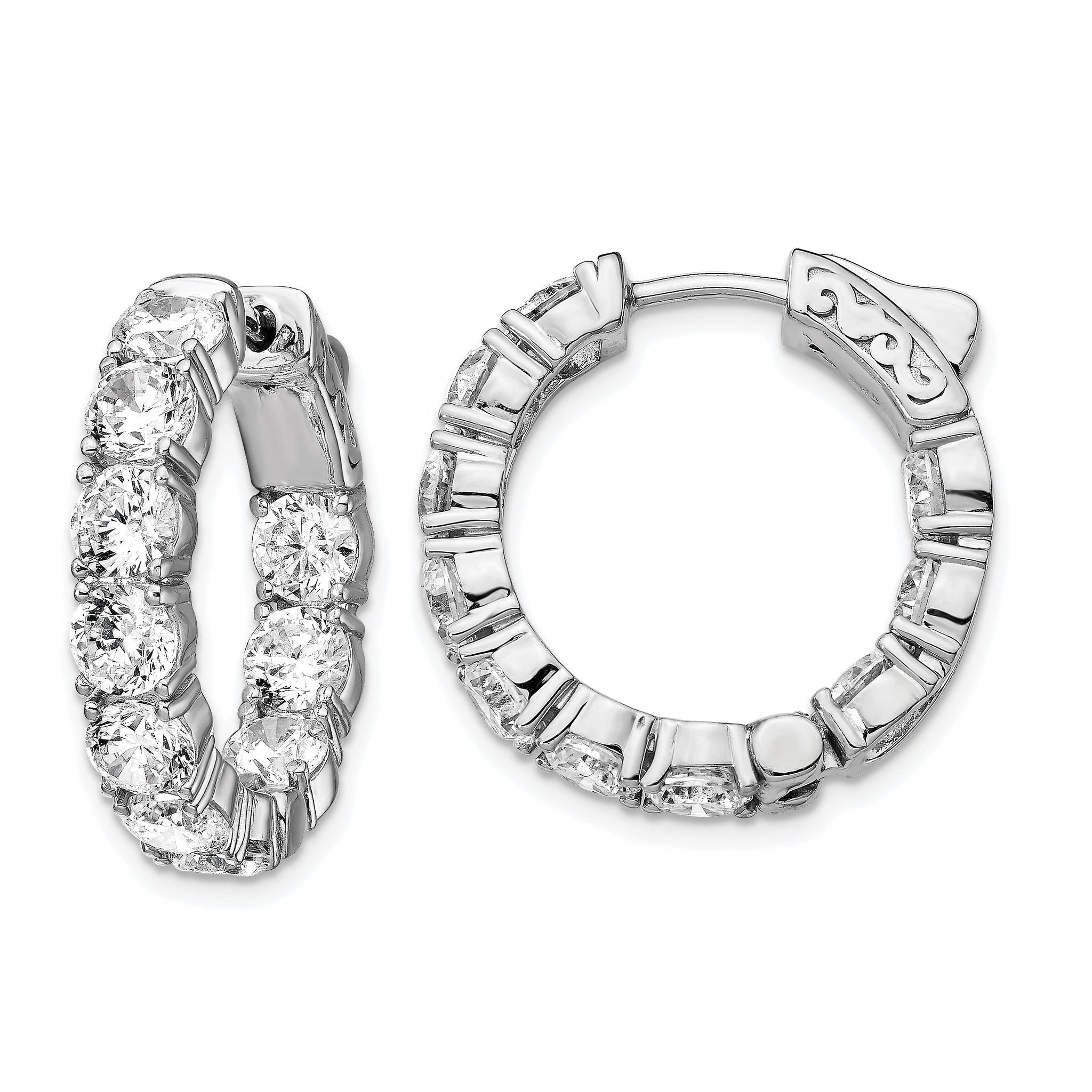 Sterling Shimmer Sterling Silver Rhodium-plated 20 Stone 4.25mm CZ In and Out Round Hinged Hoop Earrings Main image