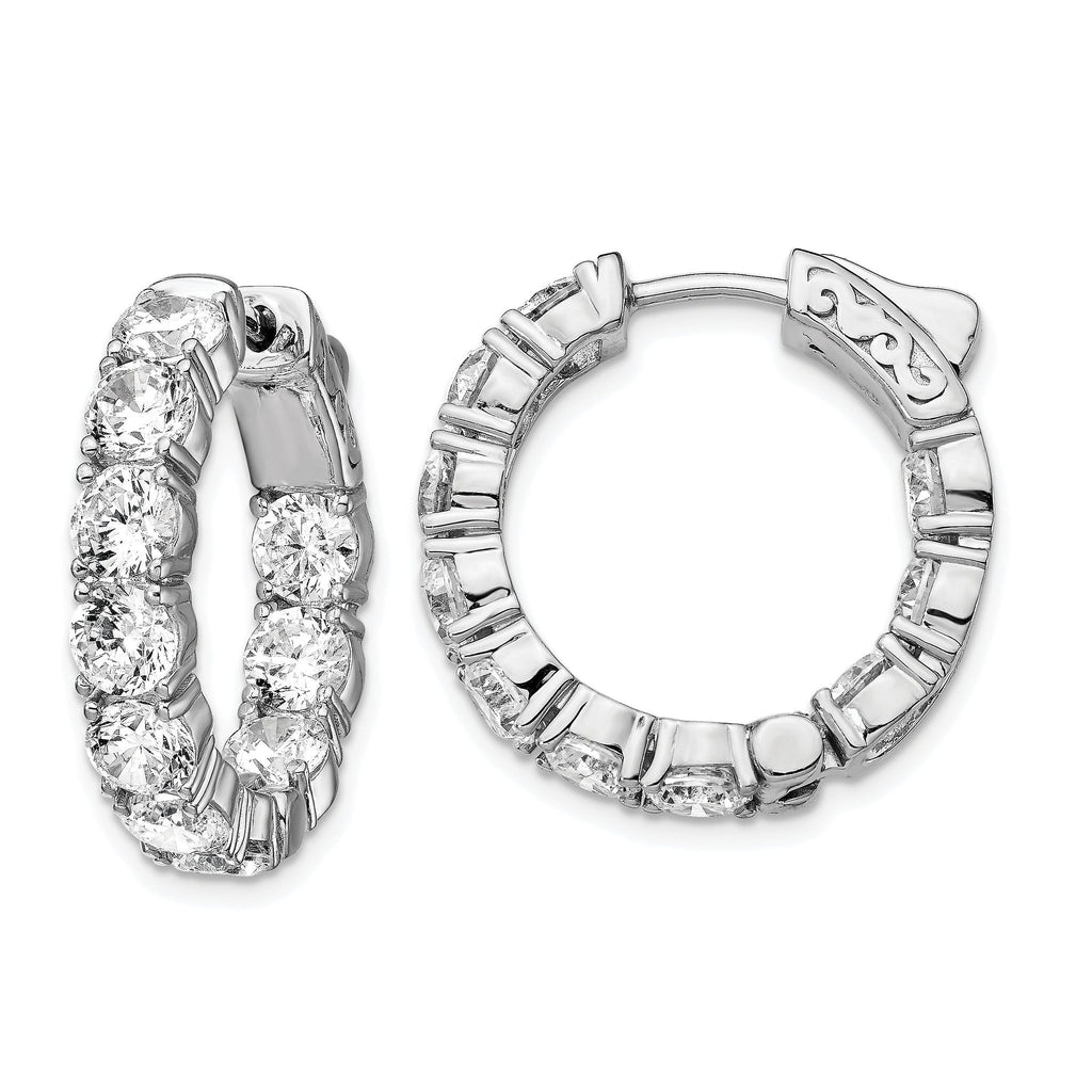 Sterling Shimmer Sterling Silver Rhodium-plated 20 Stone 4.25mm CZ In and Out Round Hinged Hoop Earrings