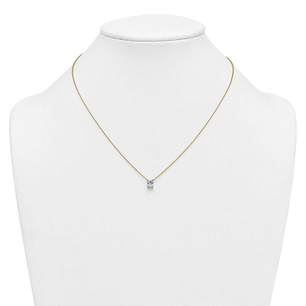 14k 3/4 carat Lab Grown Diamond VS+ F+ Radiant Complete 18 inch Four Prong Pendant Necklace