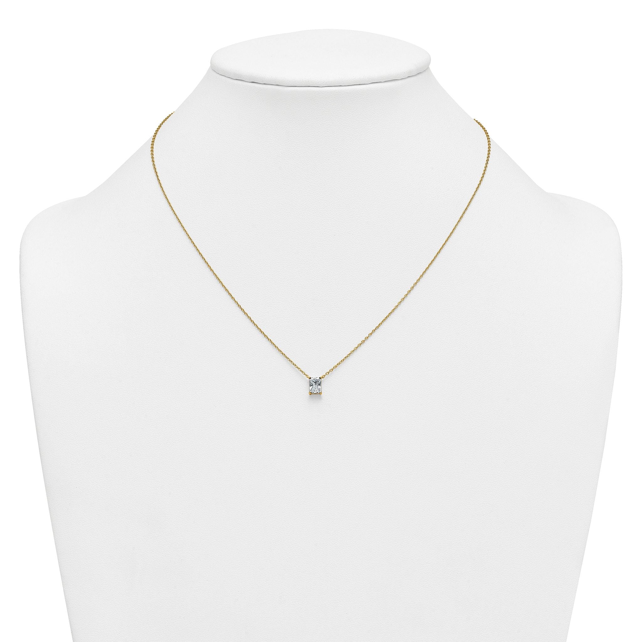 14k 3/4 carat Lab Grown Diamond VS+ F+ Radiant Complete 18 inch Four Prong Pendant Necklace