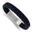 Stainless Steel Brushed Navy Blue Braided Leather Bracelet with . Extension for Men