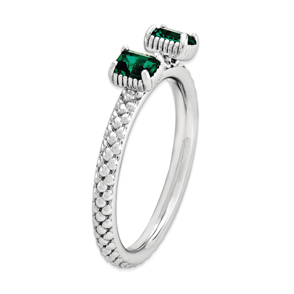 Sterling Silver Stackable Expressions Created Emerald Two Stone Ring