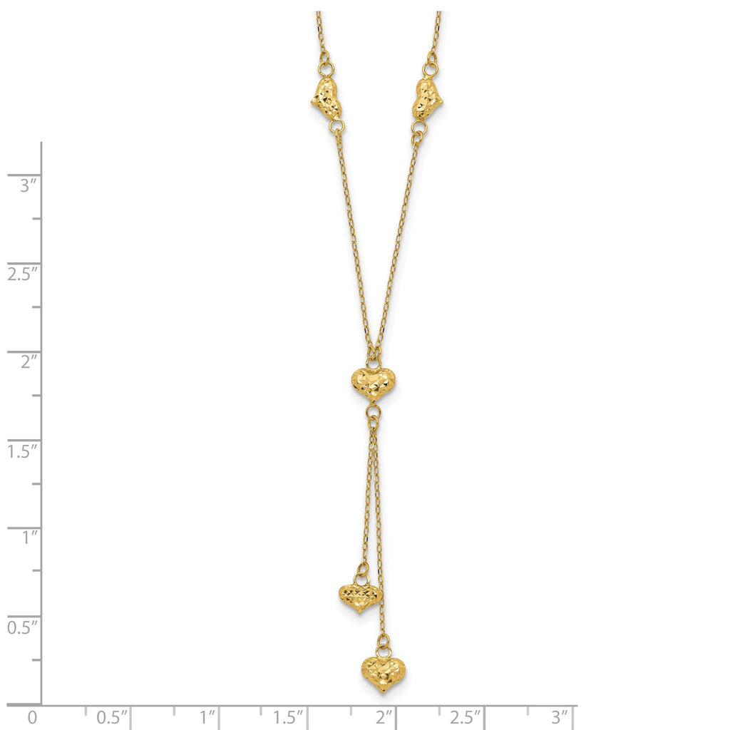 14K Gold Polished Diamond-Cut Puffed Heart Y-Necklace for Women