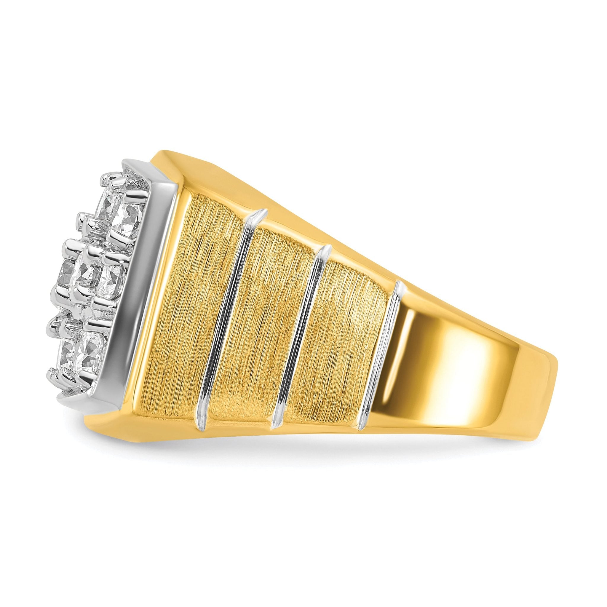 14k with White Rhodium 1 7/8 carat Lab Grown Diamond VS/SI+ G+ Polished Satin and Grooved Men's Clus
