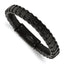 Stainless Steel Polished Black IP-plated Cable and Black Leather Bracelet for Men