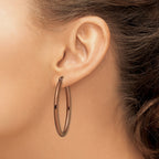 Stainless Steel Brown Polished Oval Hoop Earrings for Women