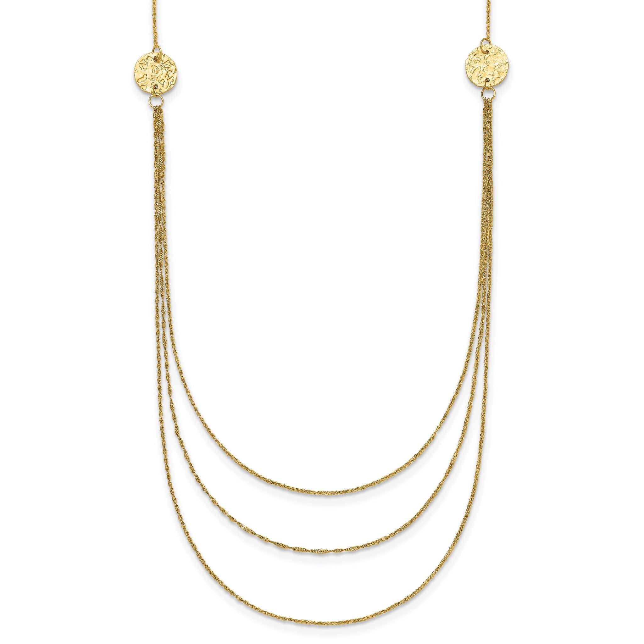 14K 3 Layer Ropa Chain Texture Side Circles W/ 2in Ext Necklace Main image