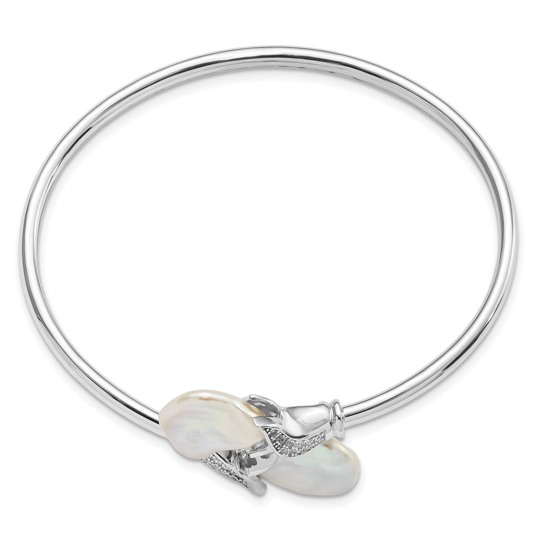 Sophia Jewelers Sterling Silver Keshi Pearl Flexible Bangle with CZ Elegance Secondary image