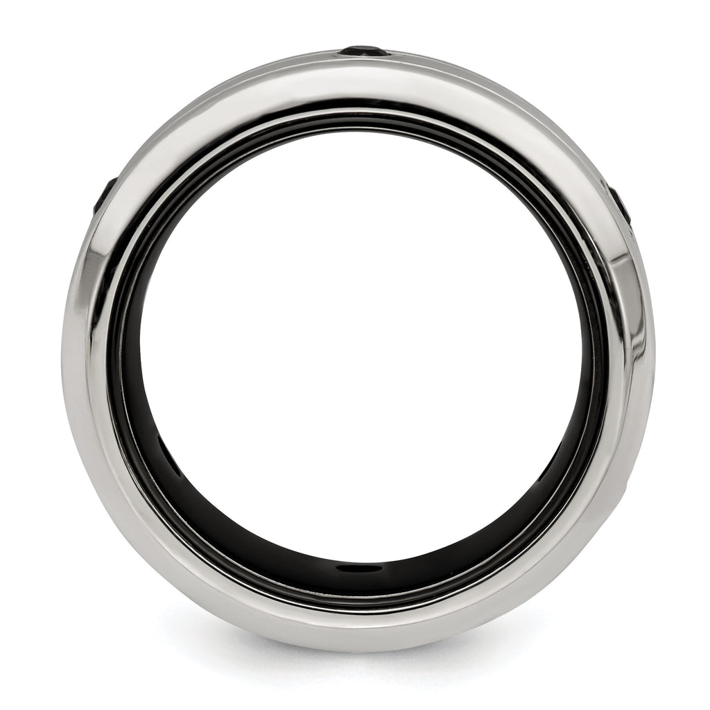 Black Spinel Wedding Band in Black Titanium & Sterling Silver, 10mm