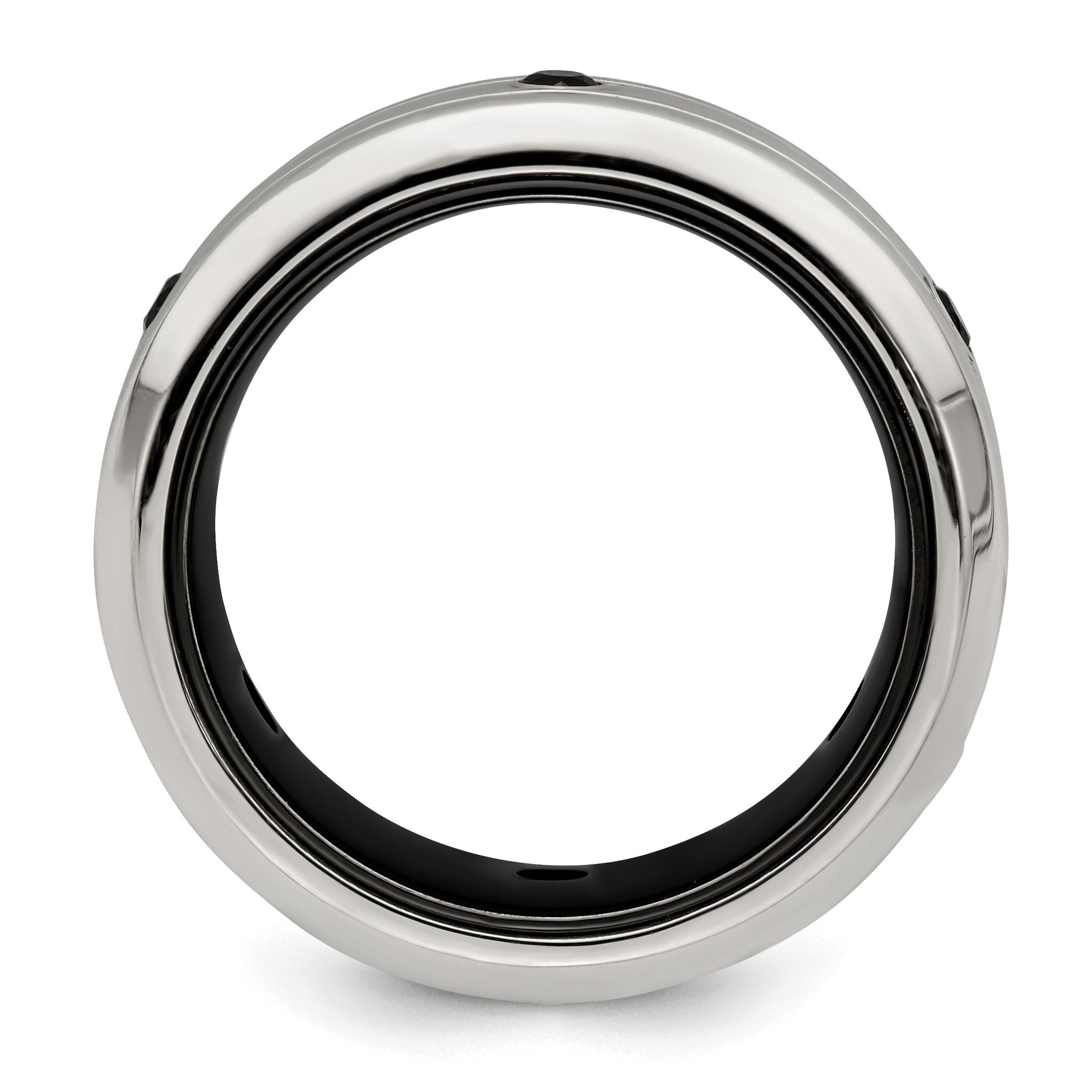 Black Spinel Wedding Band in Black Titanium & Sterling Silver, 10mm