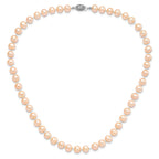 Sterling Silver Rhodium-plated 7-8mm Pink Near-Round Freshwater Cultured Pearl 16 inch Necklace